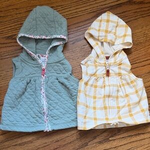 Carter's Quilted and Checkered Hooded Vests - Green and Yellow